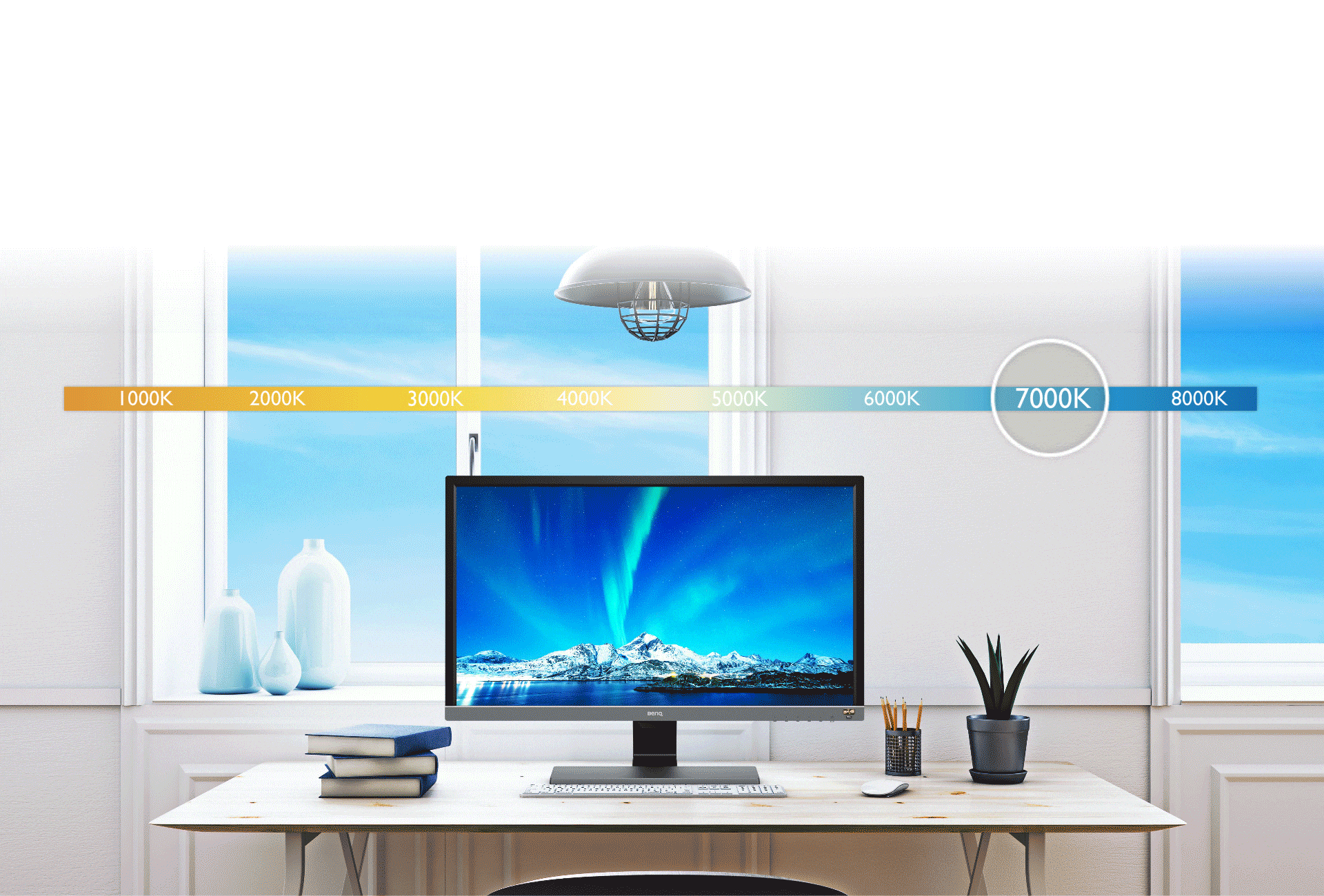 BenQ's gaming monitor EW2780's B.I. plus tech. is to brilliantly detect the ambient light levels and the color temperature in your viewing environment to automatically adjust on-screen brightness and color temperature for viewing comfort.