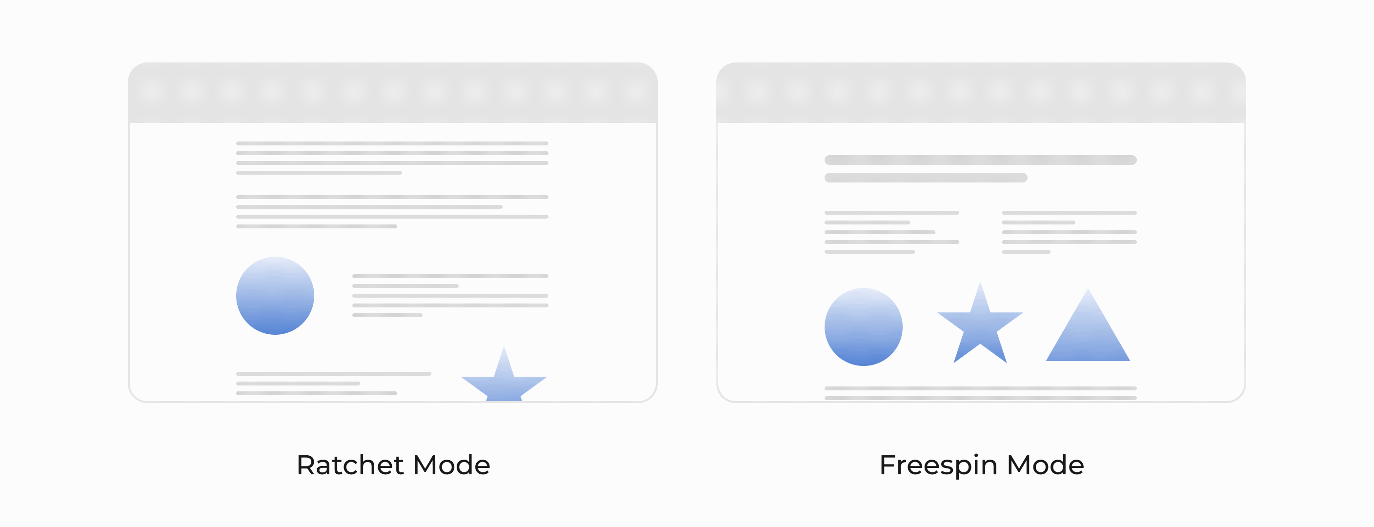 Animation showing the difference between Ratchet Mode for precise scrolling and Freespin Mode for fast scrolling.