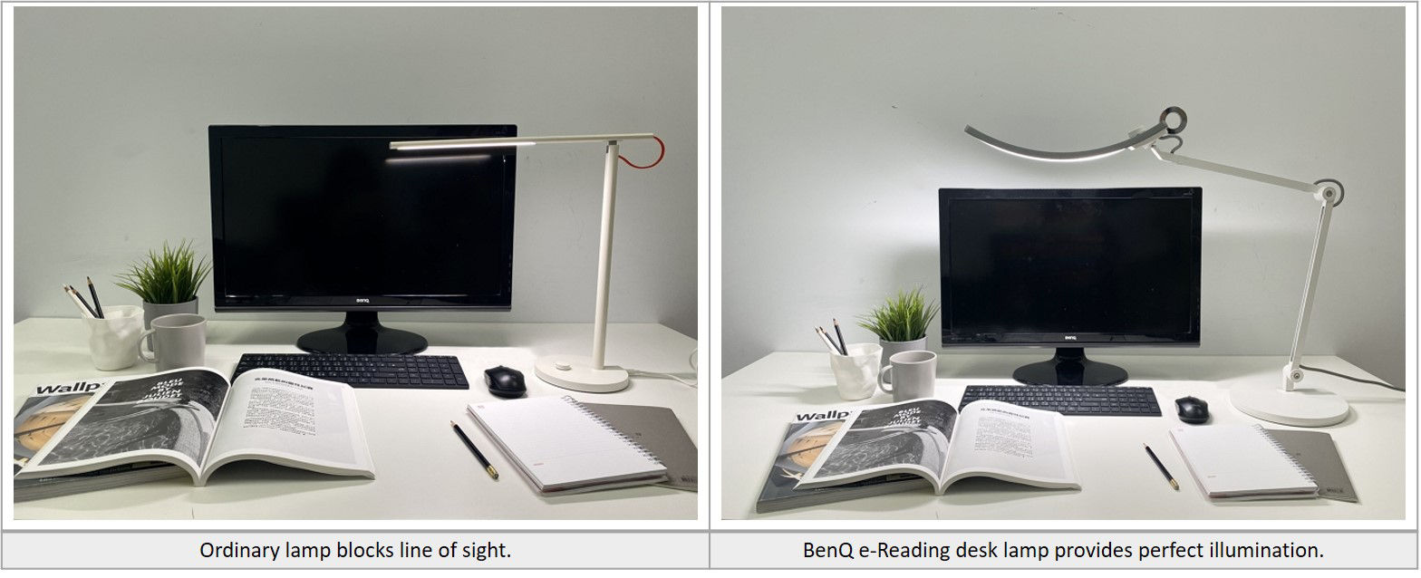 Ordinary lamp blocks line of sight. BenQ e-reading desk lamp provides perfect illumination