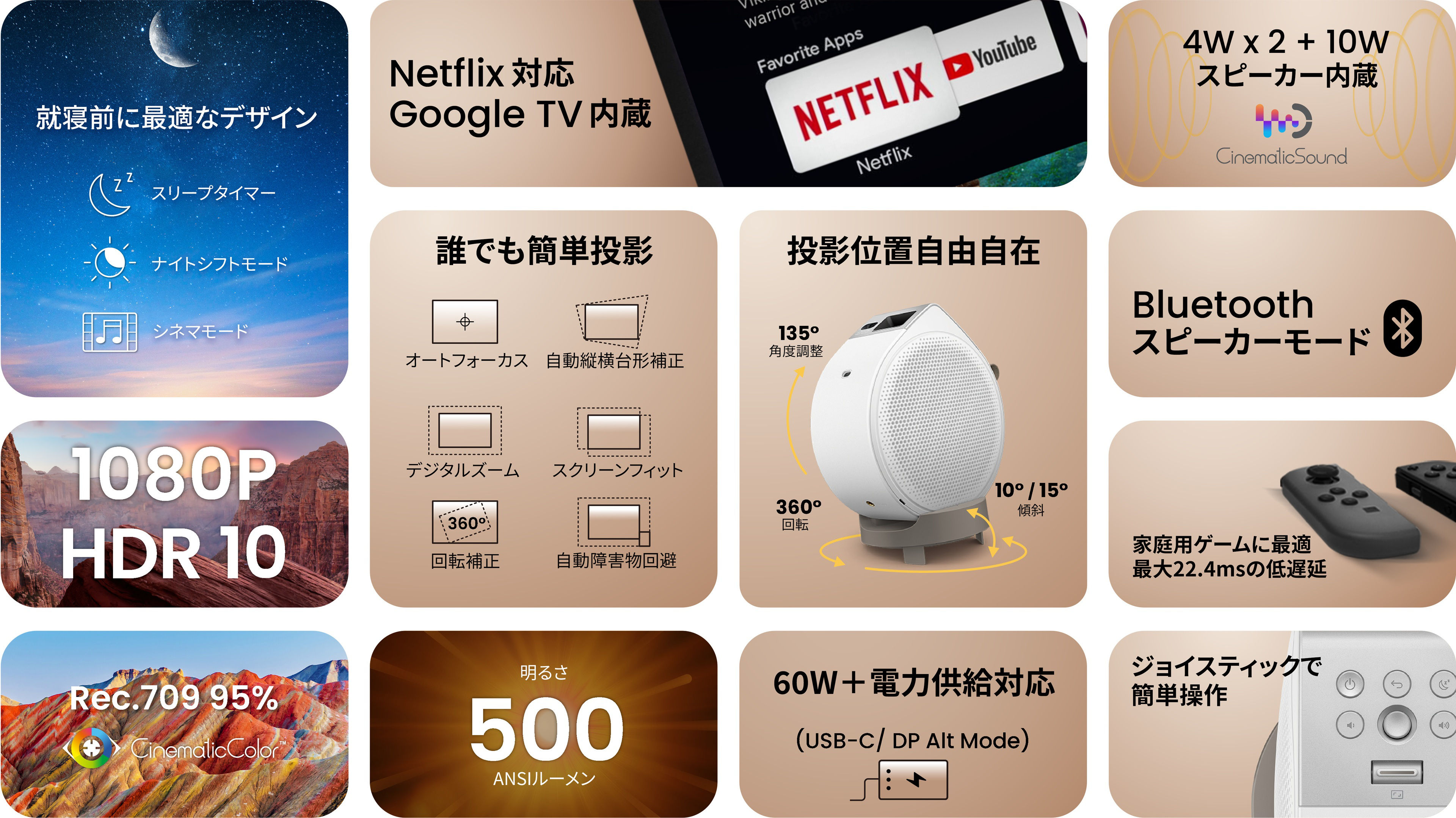 BenQ GV32 portable ceiling projector with 1080p HDR10, 500 ANSI lumens, and 18W 2.1 channel speakers