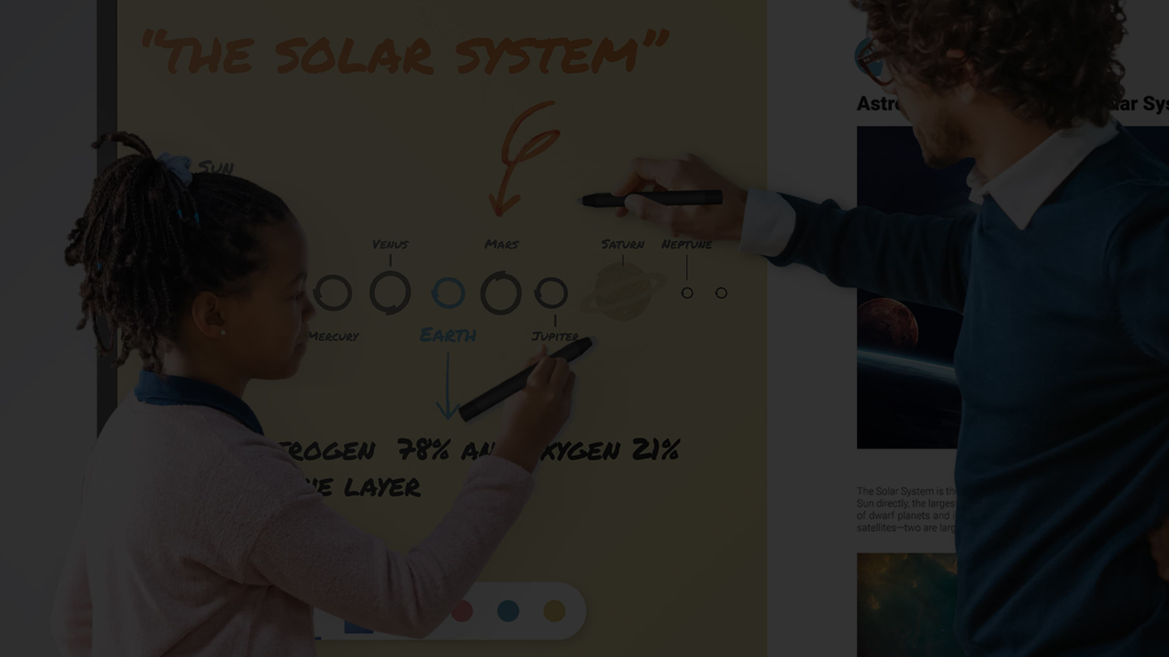 Teacher and student writing on BenQ Board