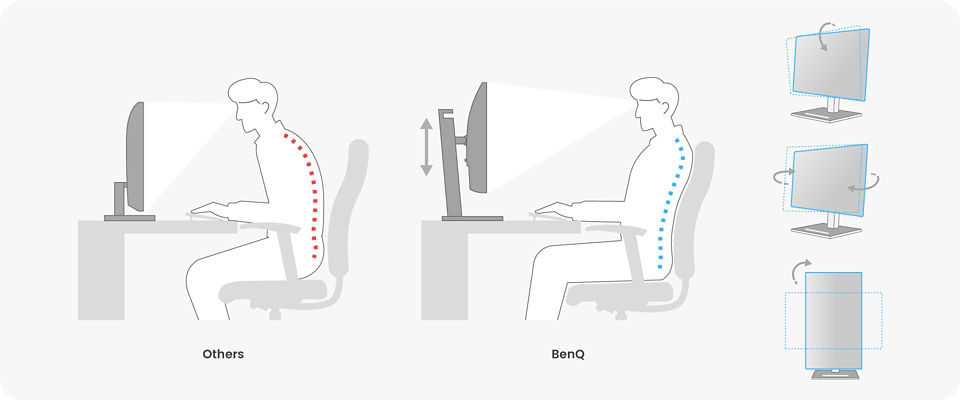 BenQ BL2490T has tilt, pivot, swivel, and height adjustment, full functional ergo design to adjust for high efficiency in every usage