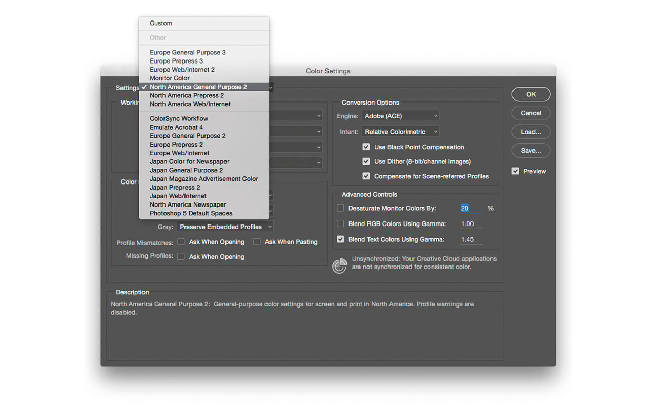 Choose North America General Purpose in the default setting section.