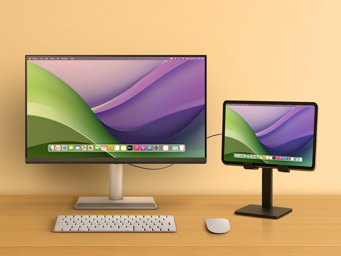 Choose an adjustable monitor stand or monitor arm to align screens at eye level.Using multiple screens for extended periods can lead to eye strain and poor posture. 