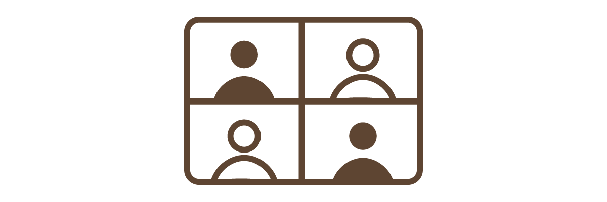 A bronze icon depicting a four-quadrant screen with individual user profiles positioned above the "4-Way Split Screen" heading, illustrating the driver-free 4-split screen feature of a BenQ smart business projector to facilitate collaborative workplace solutions.