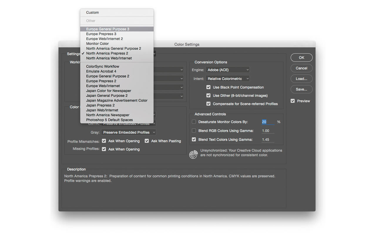 There are settings for where you are located and each region has three subcategories.