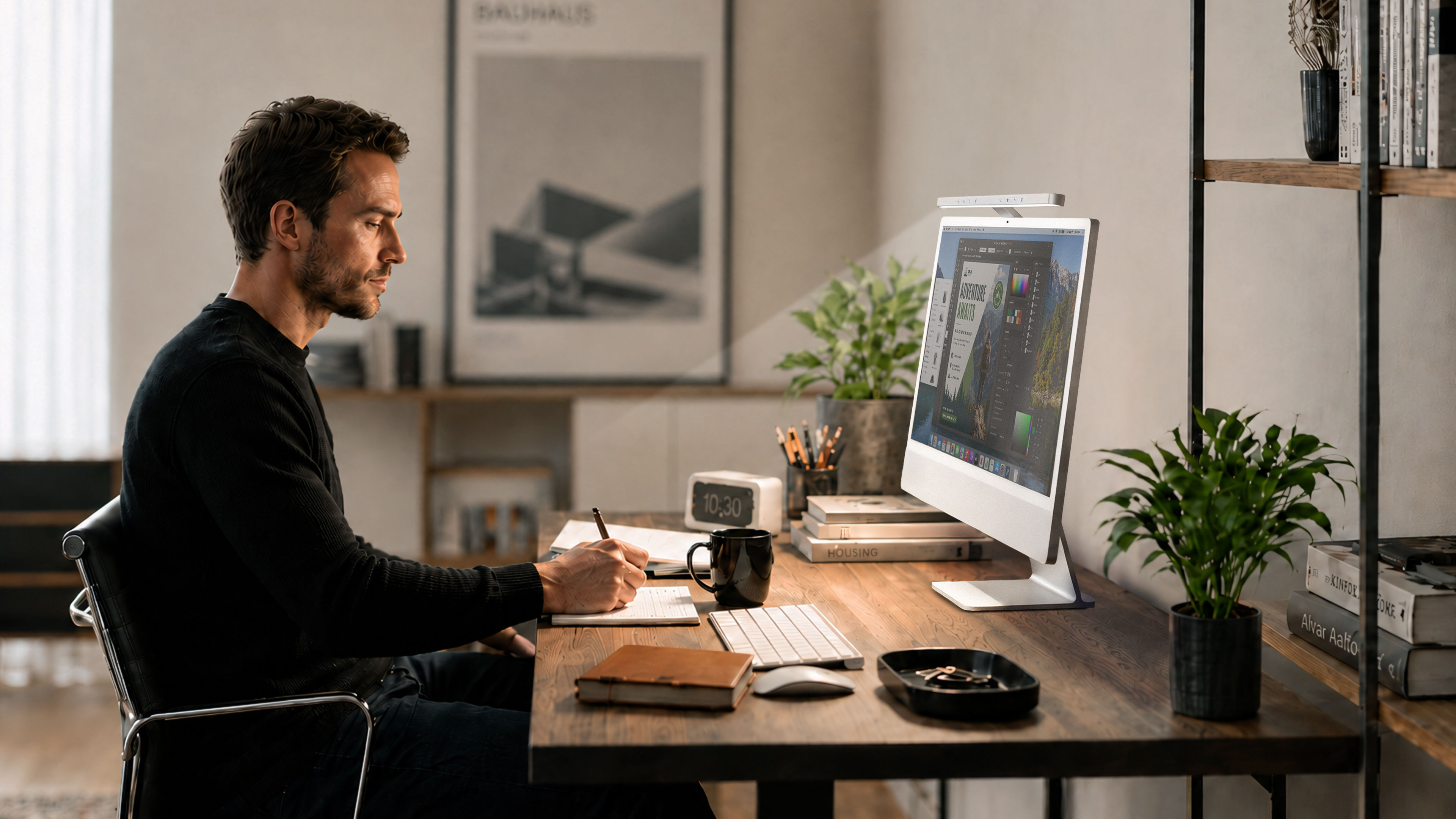 BenQ iScreenBar featuring BenQ ScreenBar Series ASYM-Light™ optical technology for precise desk illumination without screen glare or direct eye exposure.