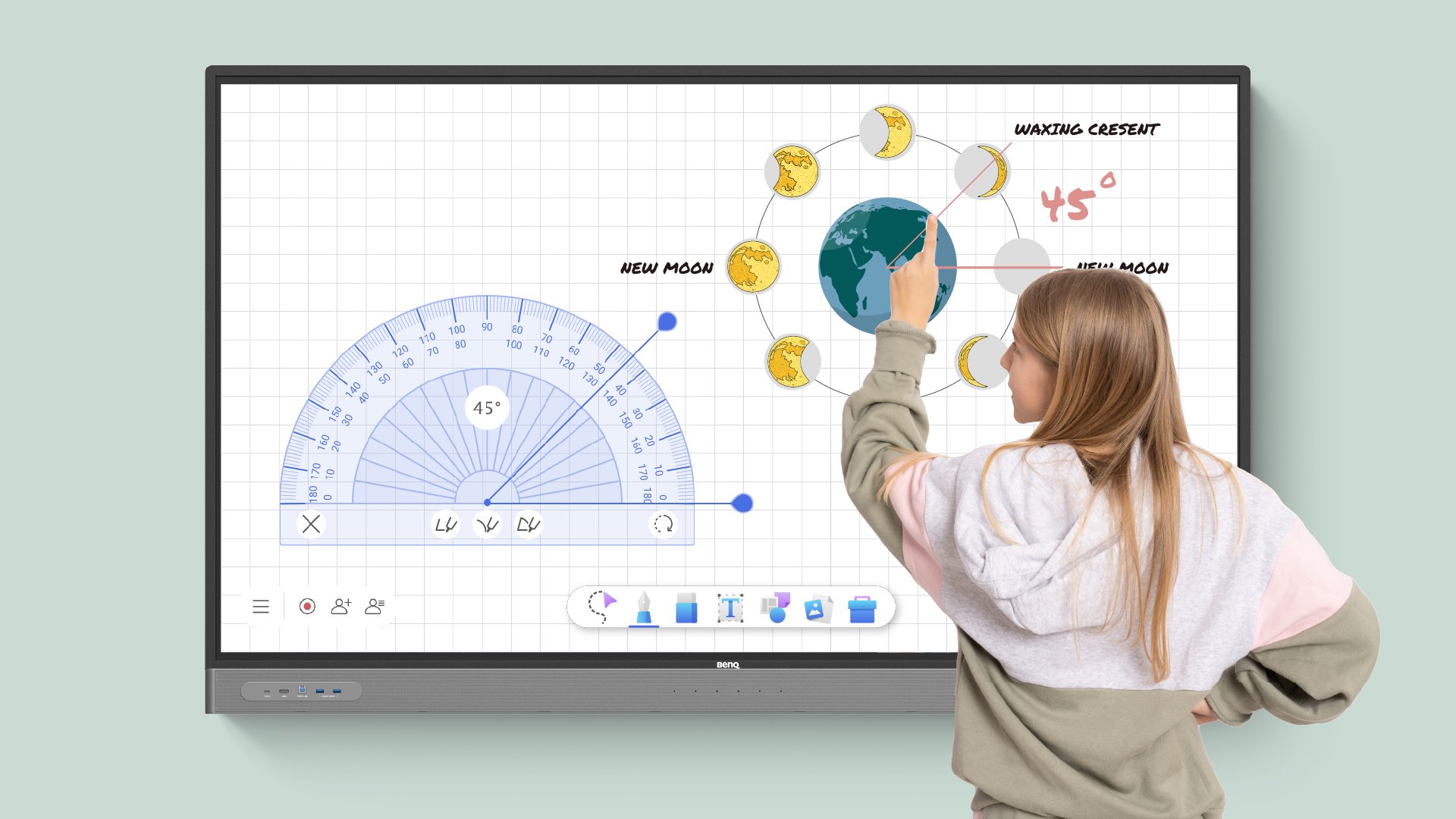 Schüler schreiben auf einer interaktiven Touchtafel unter Verwendung von neuster Software 