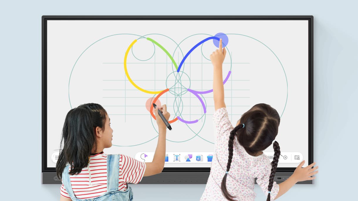 Young students hands-on drawing BenQ Board
