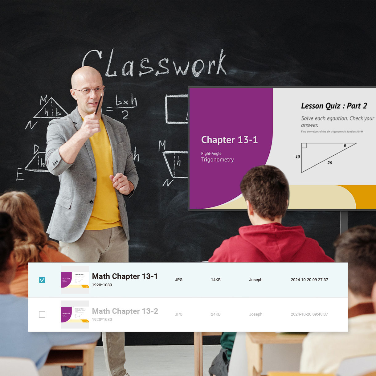 Teacher giving lesson in front of students using a BenQ display