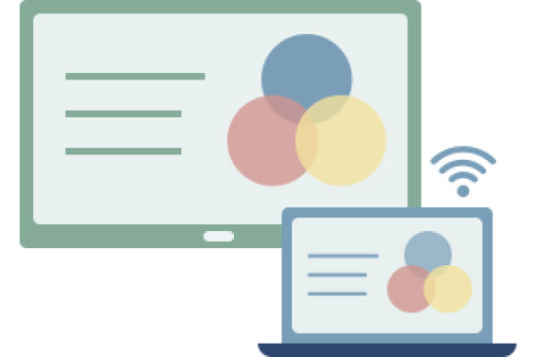 Same whiteboard session open on BenQ Board interactive display and laptop