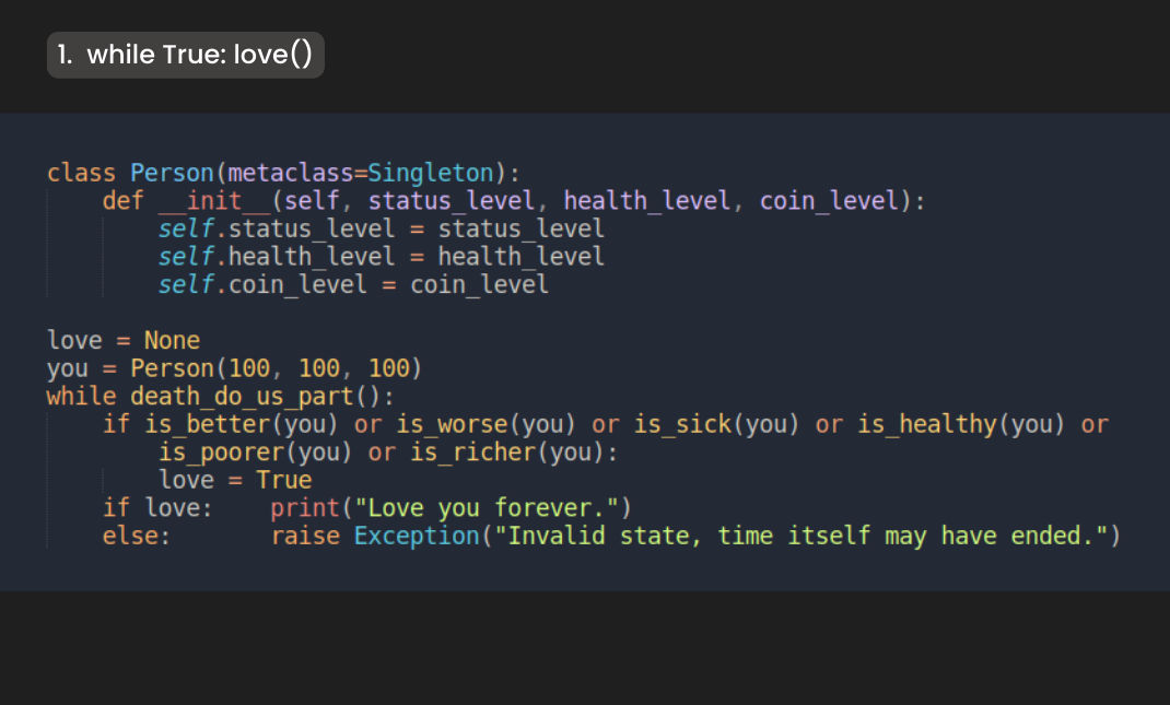 BenQ Coding Challenge-while True: Love () in Python
