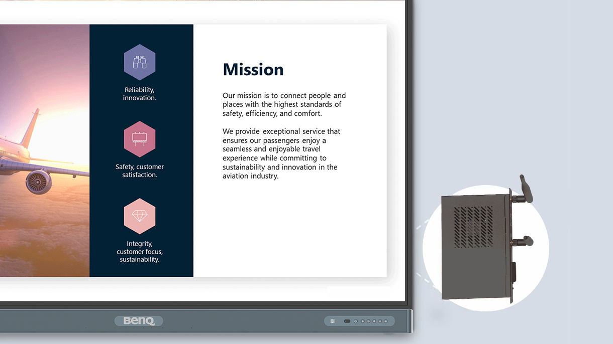 TEY21B-i5 slot-in PC allows you to run Windows and Android systems simultaneously on BenQ interactive boards. 