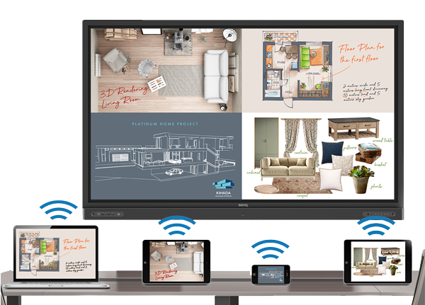 Wireless mirroring from smartphones or tablets on BenQ interactive display RP6502