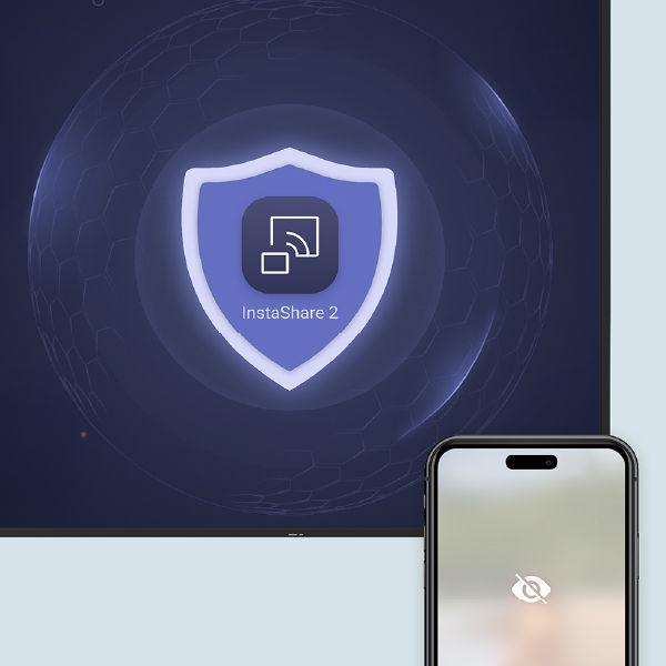 Built-in AI Guardian in InstaShare 2 on BenQ ST04 signage preventing inappropriate content sharing for secure business meetings.