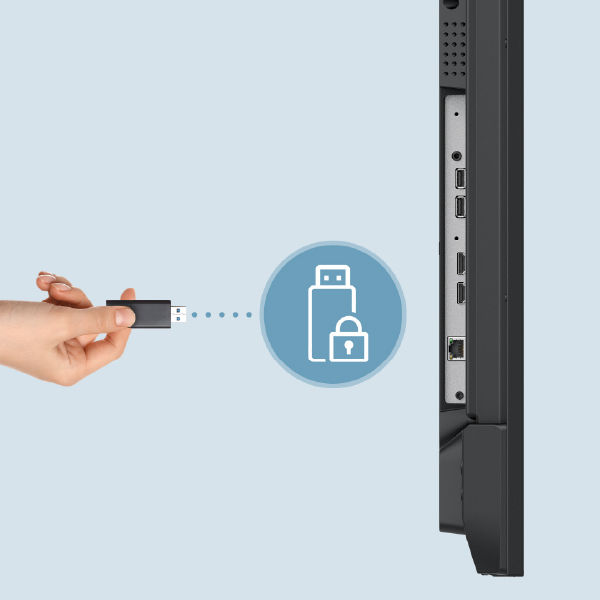 Physical hardware security for ST04 signage with dedicated Wi-Fi and USB covers to protect enterprise data in business environments.