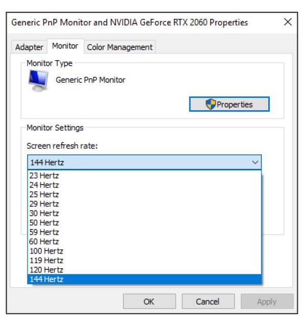 choose your monitor’s advertised refresh rate from the screen refresh rate list by win10 display setup