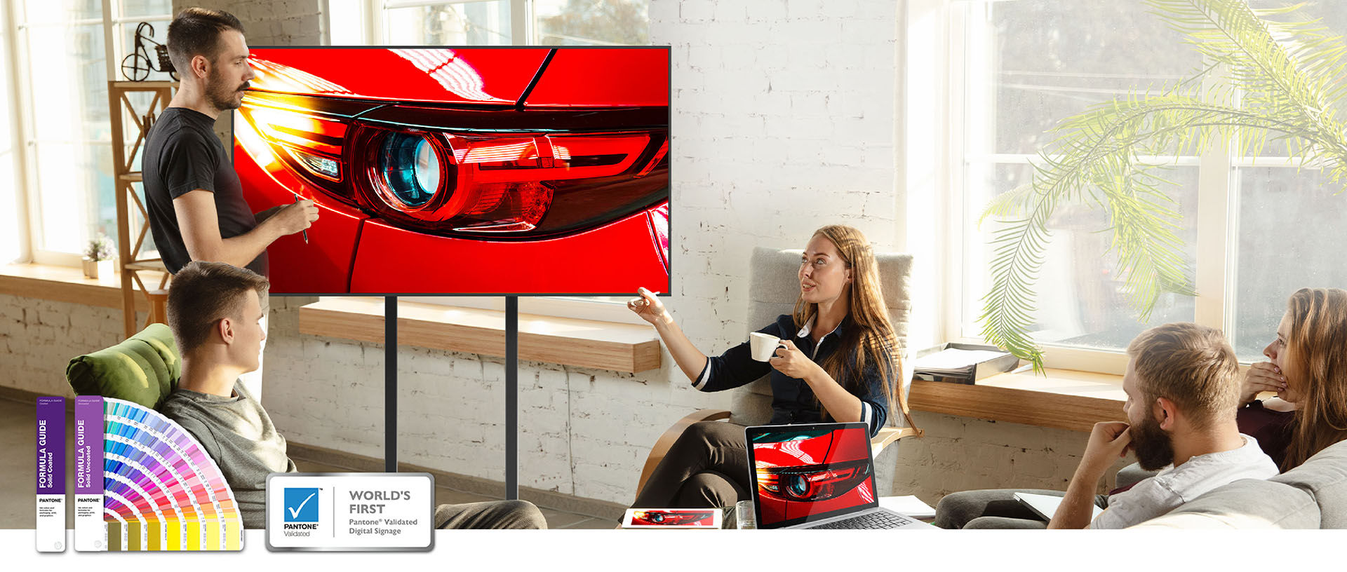 Pantone mode of BenQ SL digital signage providing100% end-to-end color fidelity and  consistency