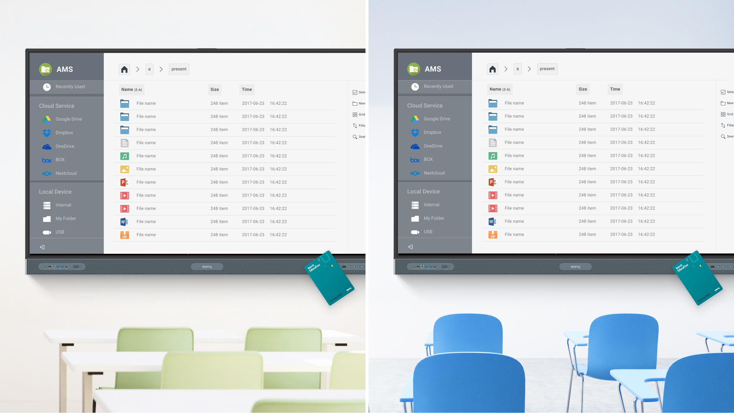 AMS Account Management System being used on two different BenQ Board interactive displays