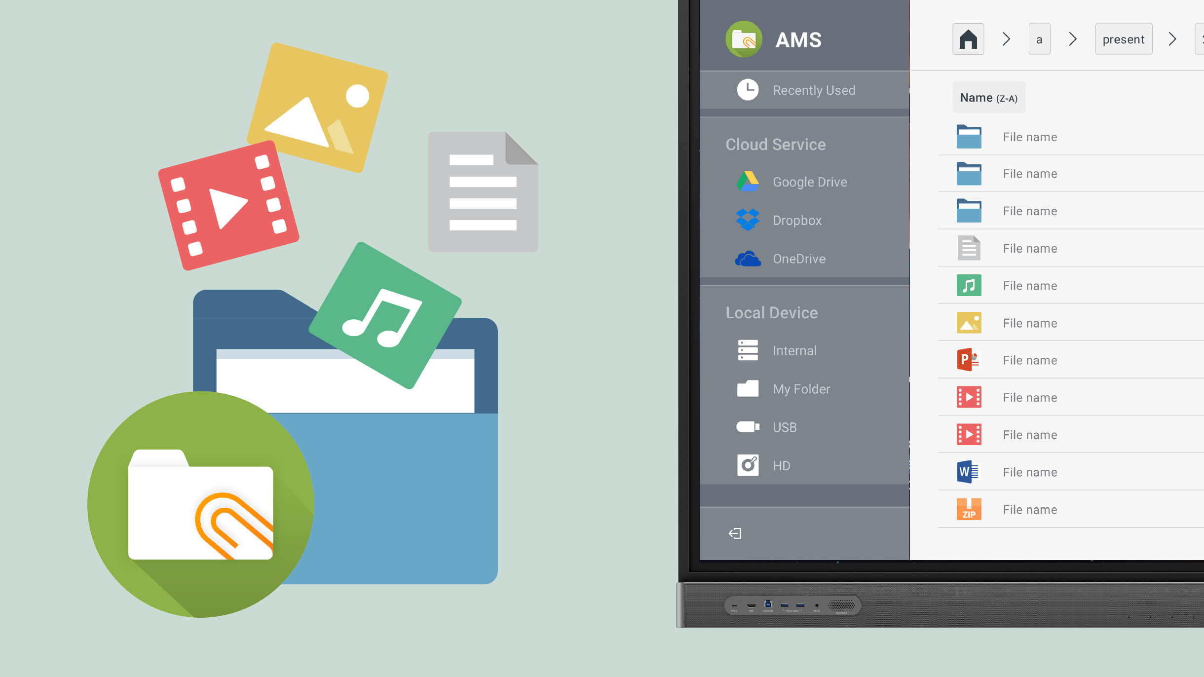 Files from cloud and local drives being accessed on BenQ Board interactive display