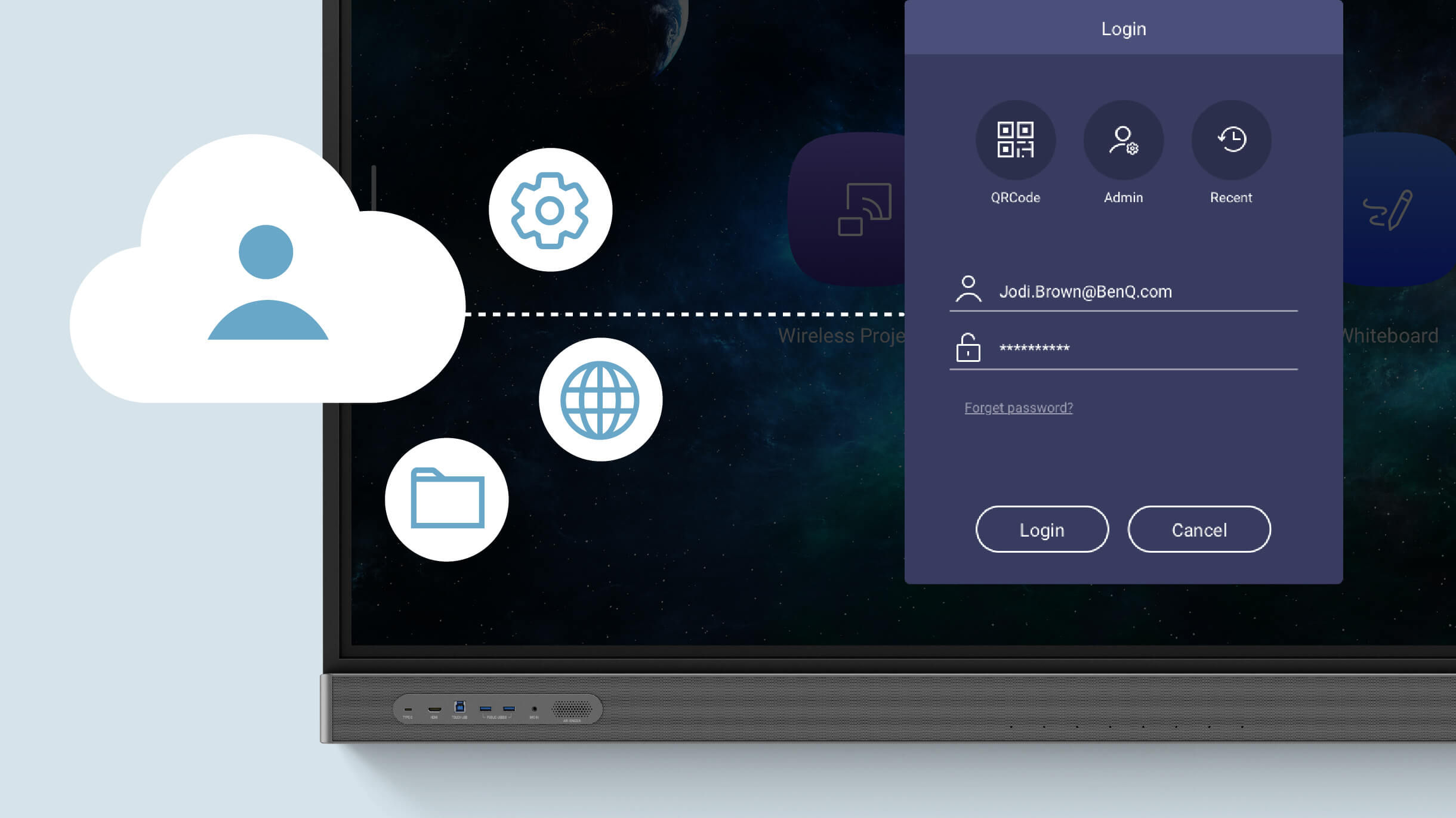 Login using the cloud to BenQ interactive display