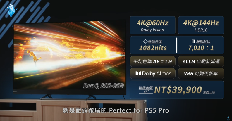 BenQ 遊戲 Google TV S-950 Mini LED 開箱評測➤PS5 Pro 電視推薦&規格選購指南、HDR、ALLM、VRR、4K 144Hz