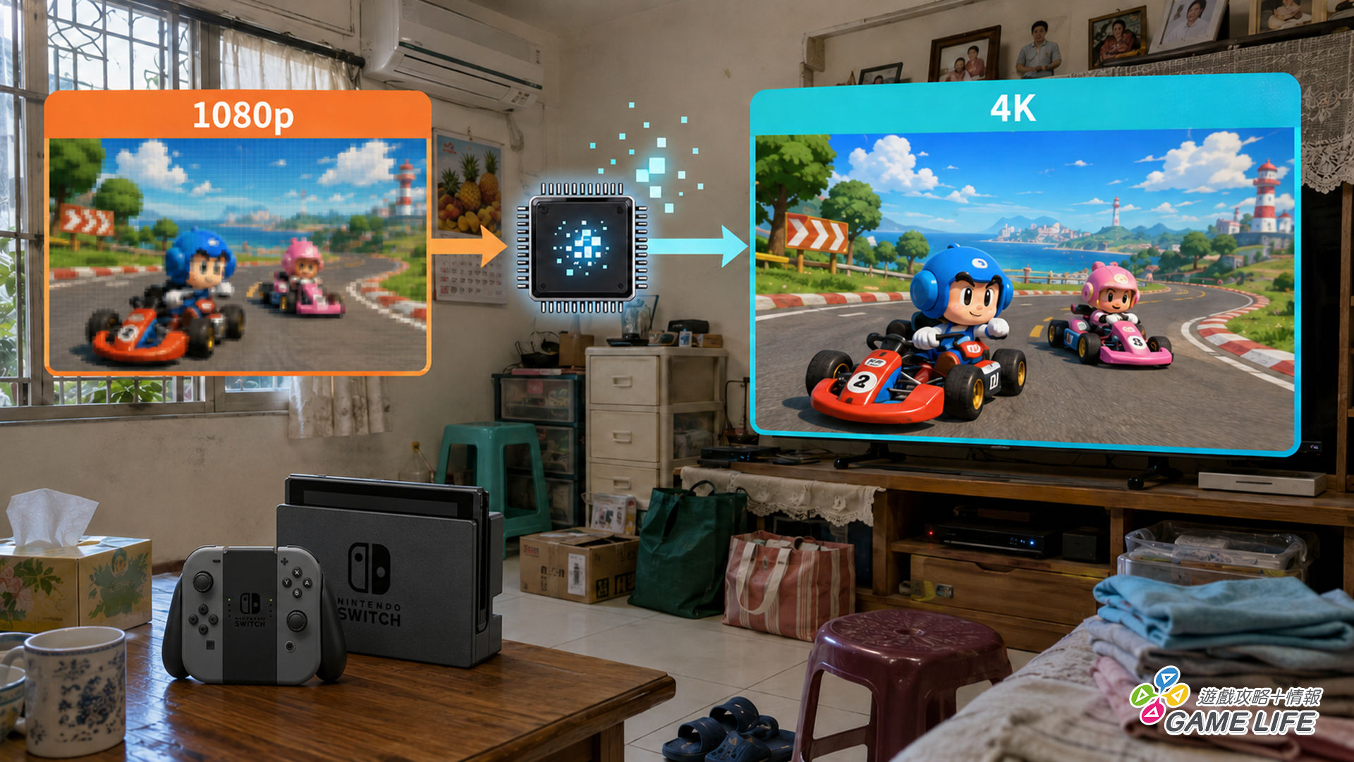 1080p 主機訊號透過升頻在 4K 大畫面上呈現更完整的細節