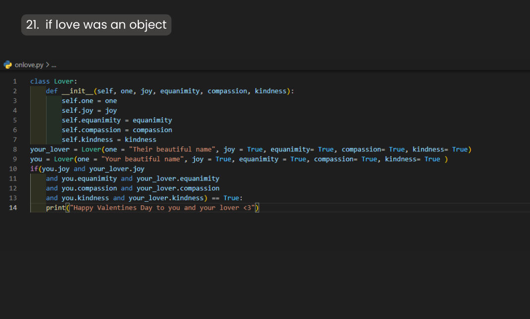 BenQ Coding Challenge-If love was an object in Python