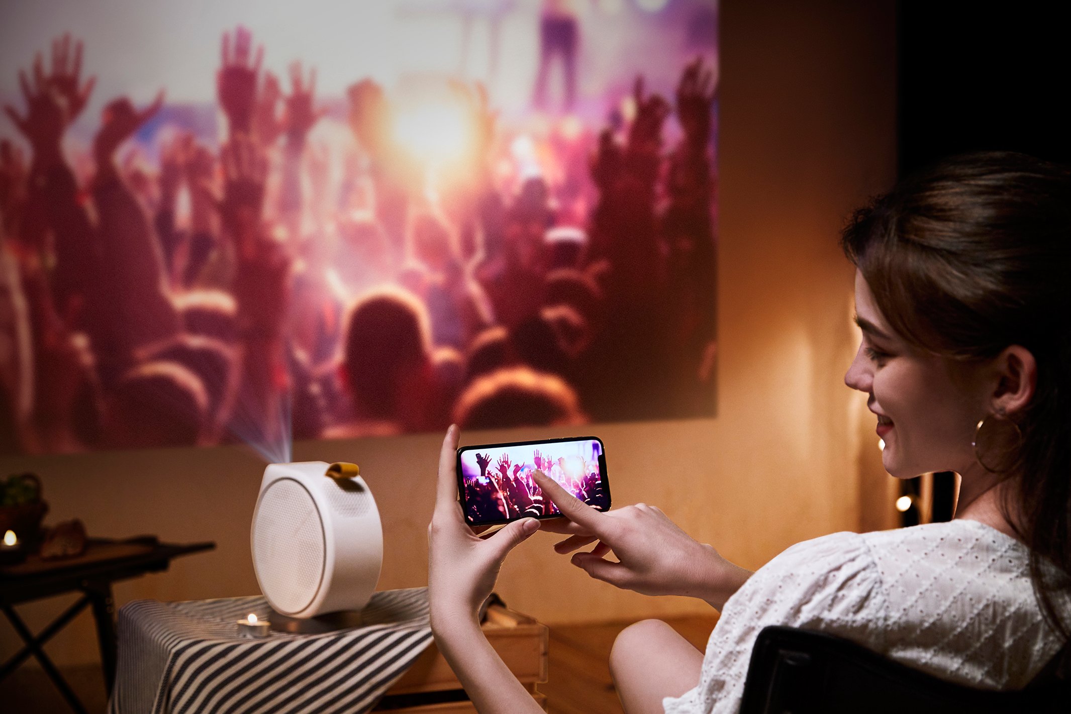 BenQ portable projector GV30's 2.1-channel component audio articulates crisp details and sonorous bass for cinematic moments.