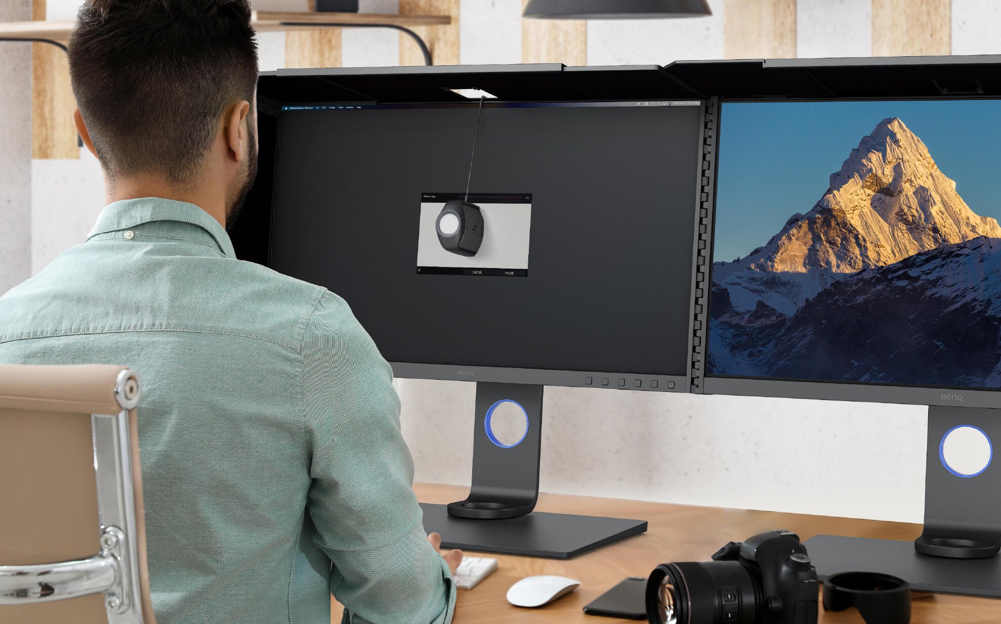 with benq hb27 photographers can retouch and edit works on a multiple monitors setup with shading hoods on and get more out of color accuracy