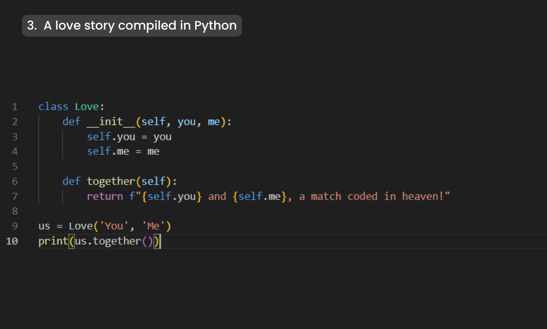 BenQ Coding Challenge-A love story compiled in Python