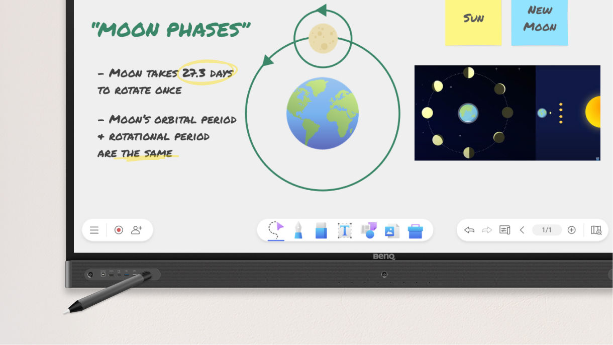 Scanning NFC pen on BenQ Board interactive display NFC sensor to start whiteboard session