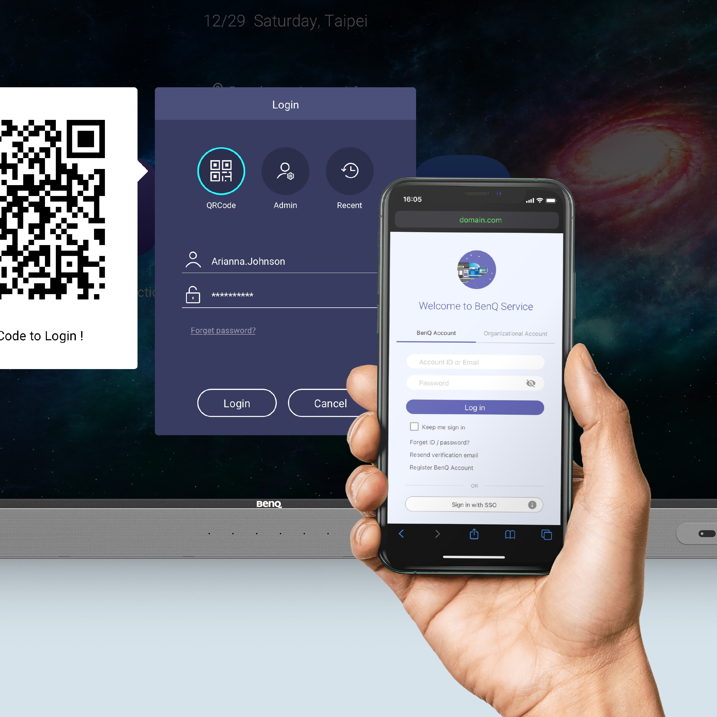 log into BenQ display by scanning a QR code