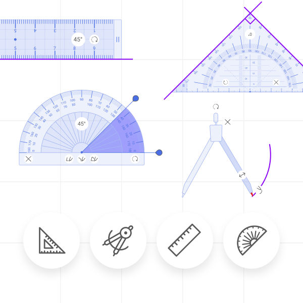 Easily access the calculator, math solver, and a collection of geometry tools.