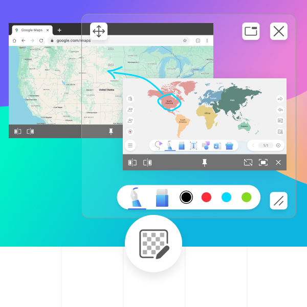Annotate over split-screen and multi-window content for easy counting activities, art, and more.