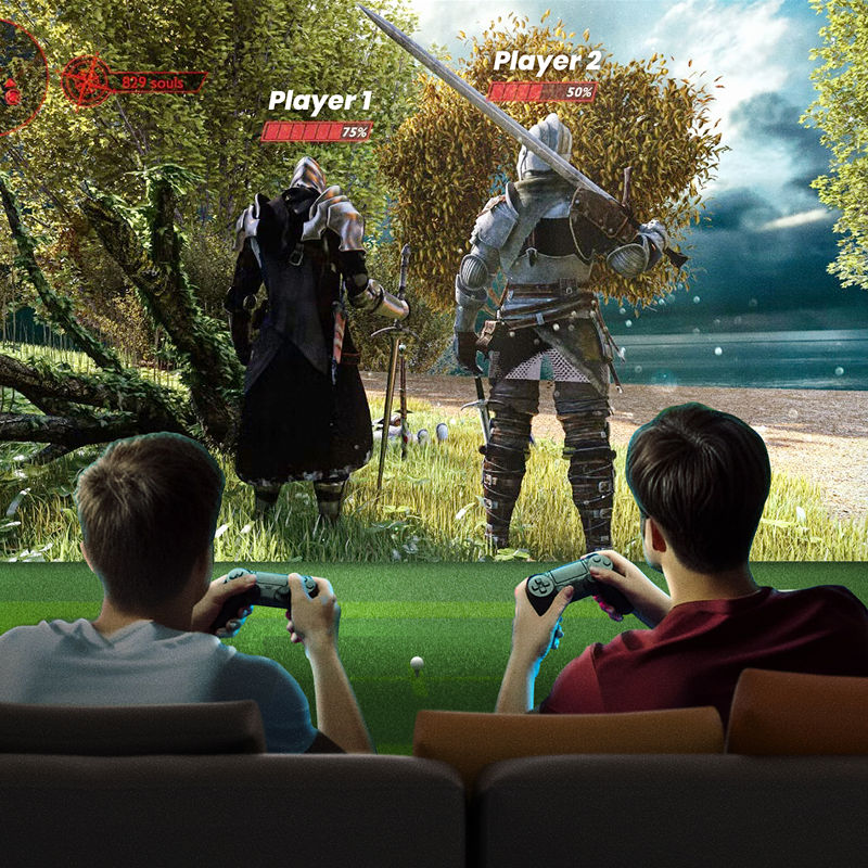 BenQ golf simulator projectors in a multipurpose space for playing and watching golf.