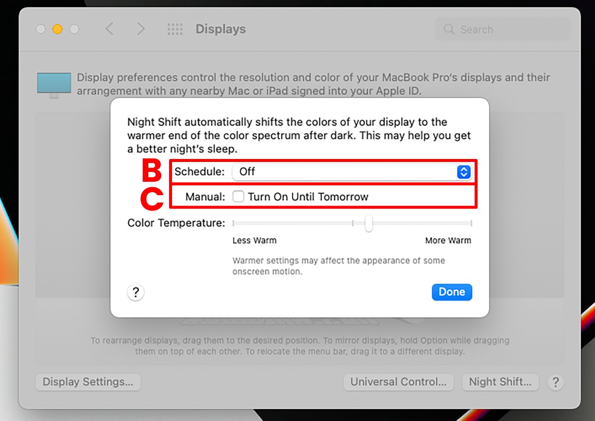 How to Fix Mac M1/M2 External Monitor Flicker?  4. Turn off Night Shift