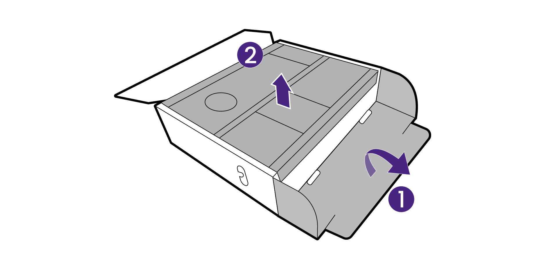 Open the box, unfold the front side of the box as illustrated to leave some room for stand and base attachment.