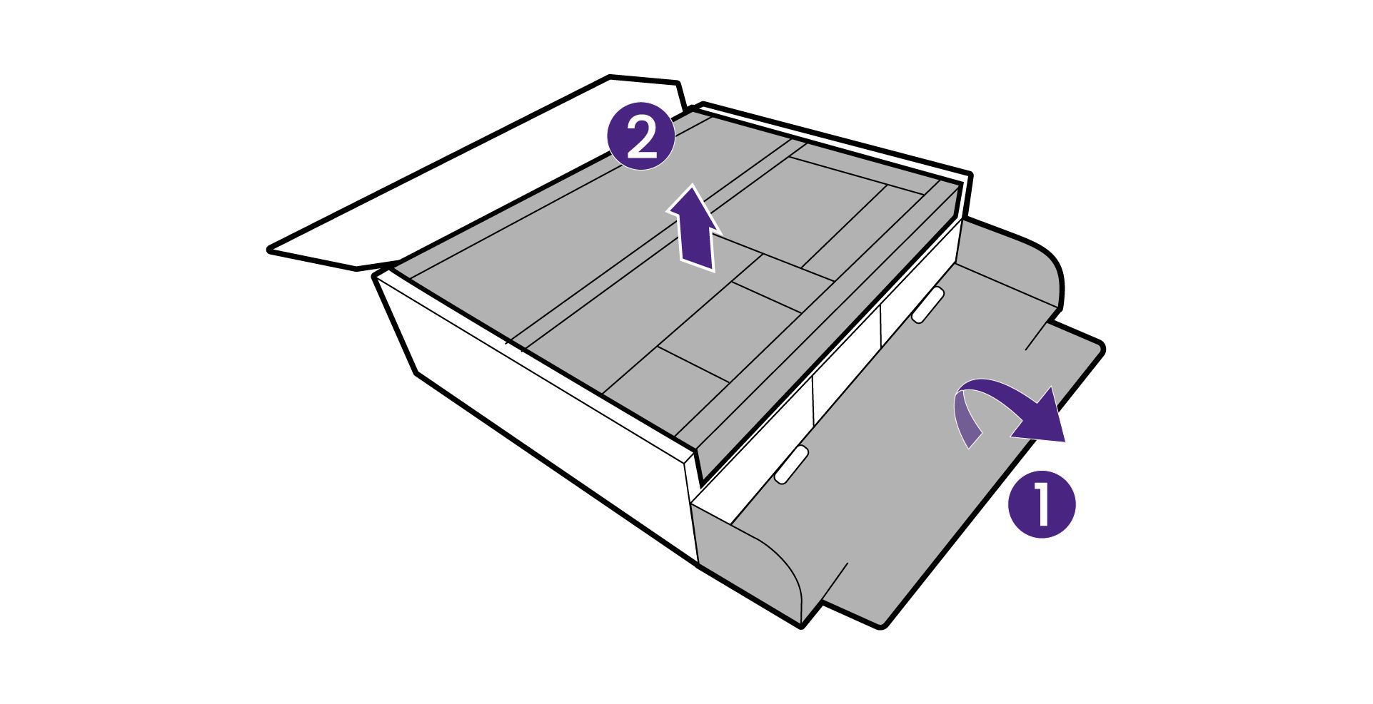 Open the box, unfold the front side of the box as illustrated to leave some room for stand and base attachment.