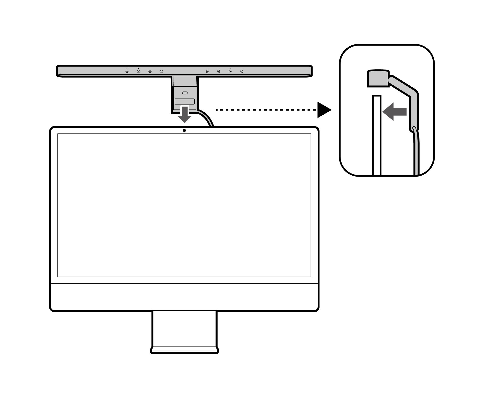Magnetically attach iScreenBar to the monitor back.