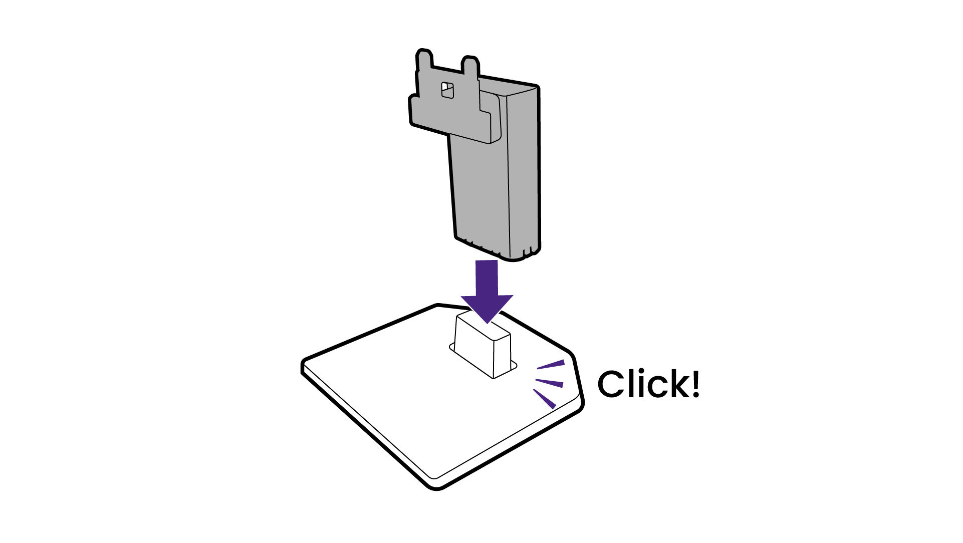 Attach the monitor stand to the monitor base as illustrated until it locks in place.