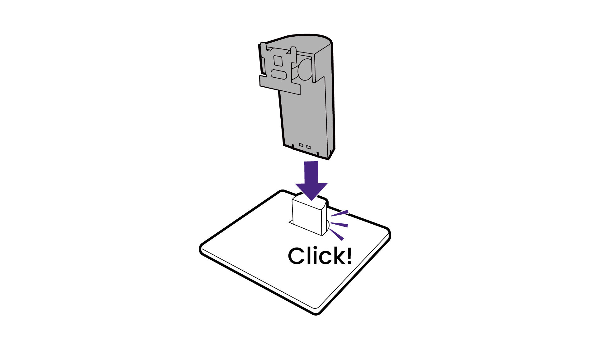 Attach the monitor stand to the monitor base as illustrated until it locks in place.