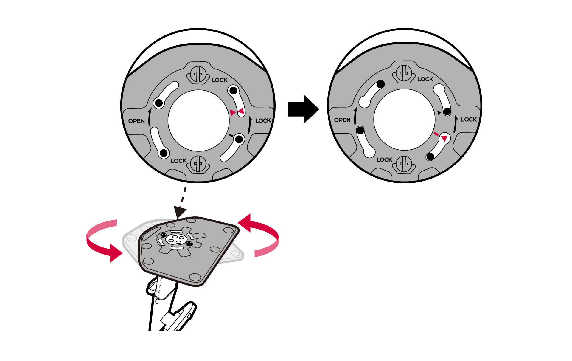 Turn the base counterclockwise until you cannot go further.
