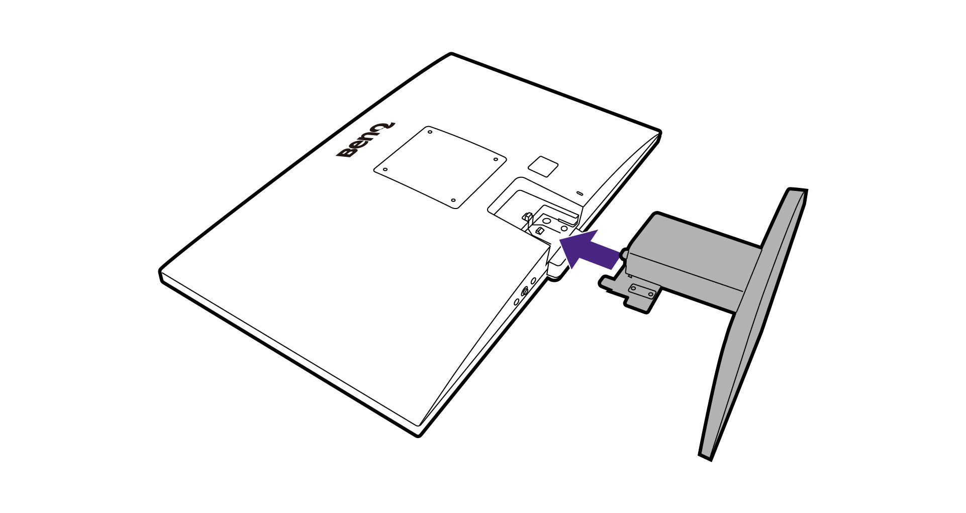 Orient and align the stand arm with the monitor, then push them together until they click and lock into place.