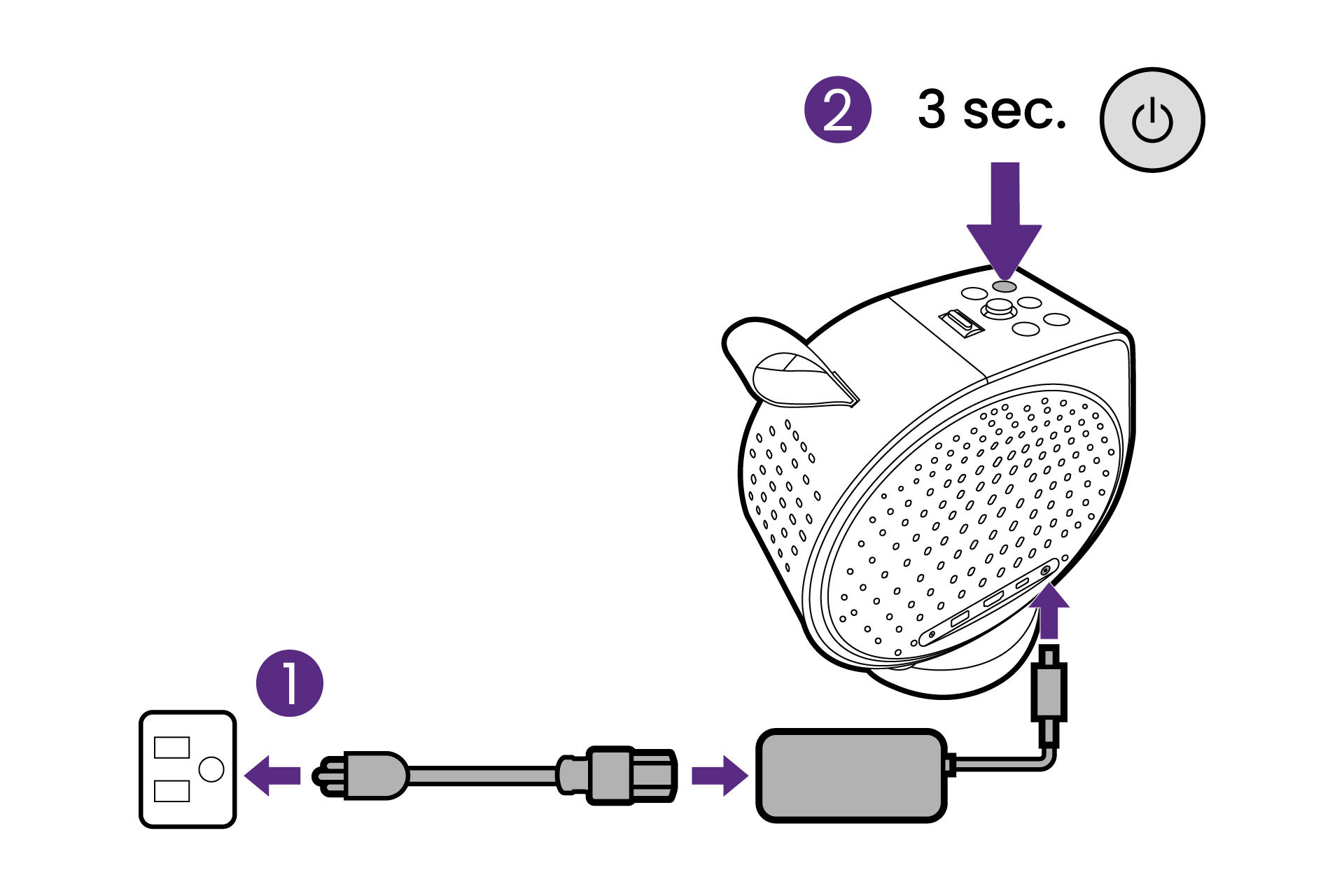 Connect power to the projector. Press and hold the power button on the projector for 3 seconds.