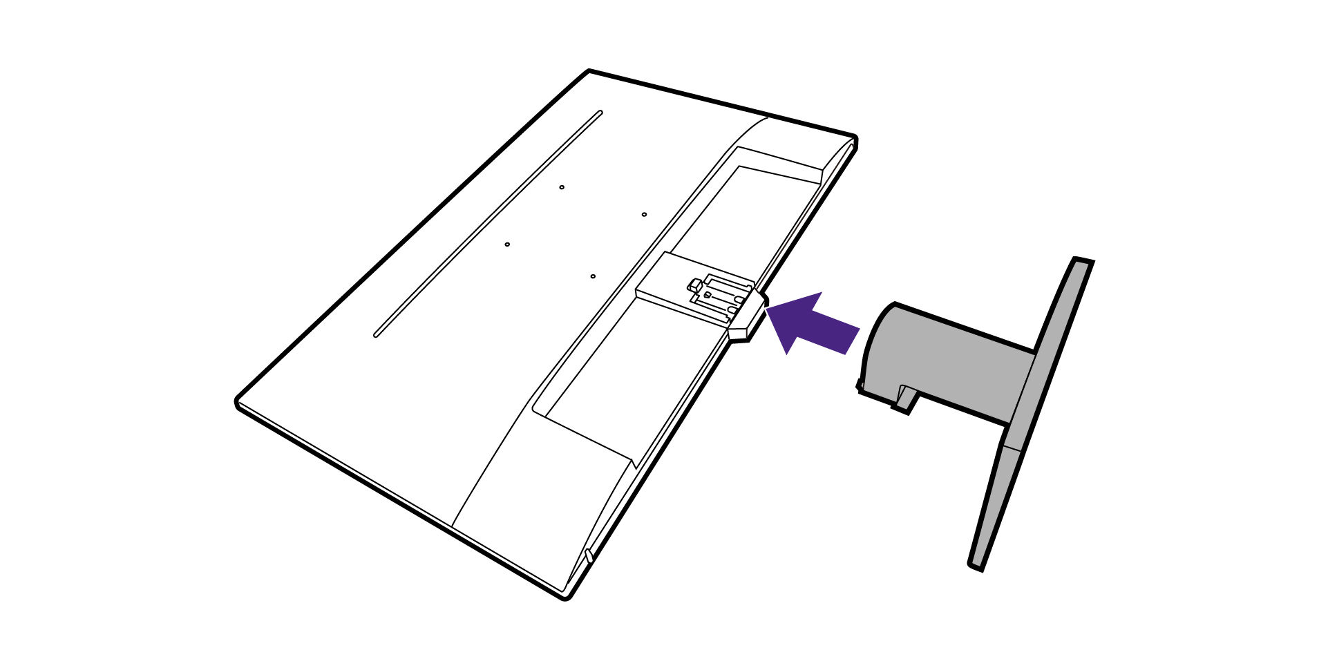 Orient and align the stand arm with the monitor, then push them together until they click and lock into place.