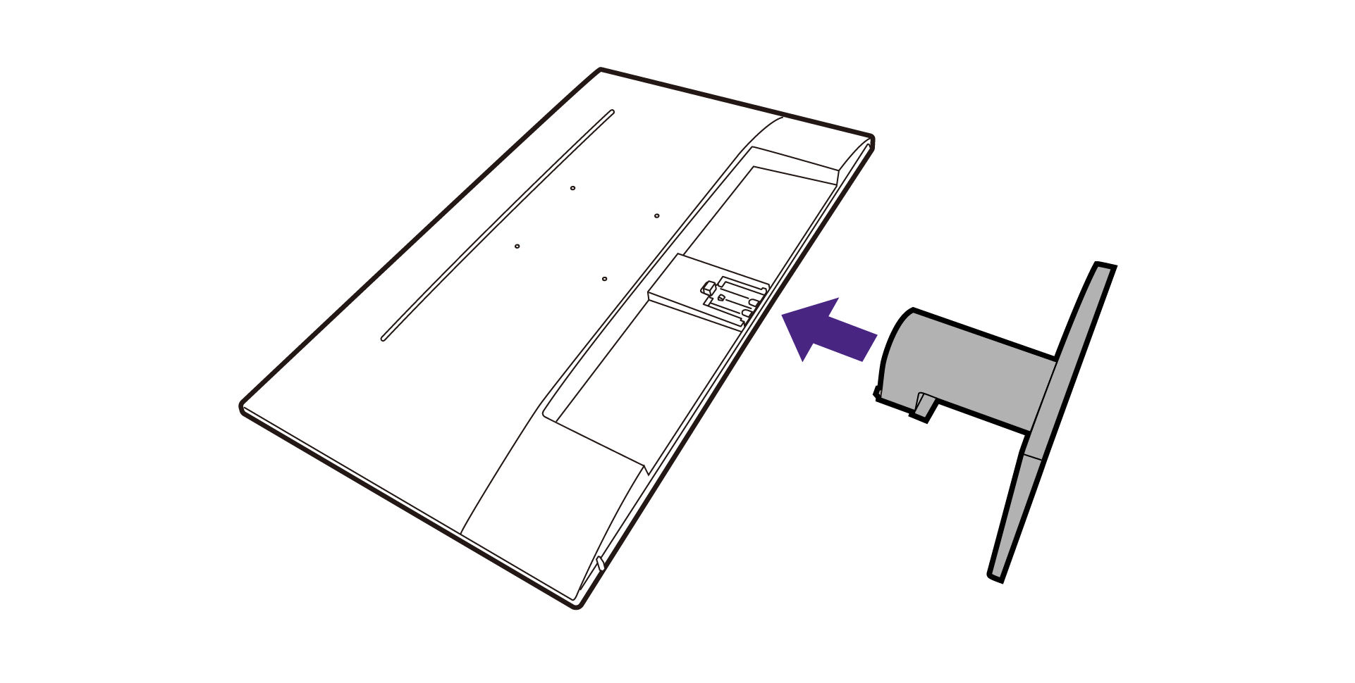 Orient and align the stand arm with the monitor, then push them together until they click and lock into place.
