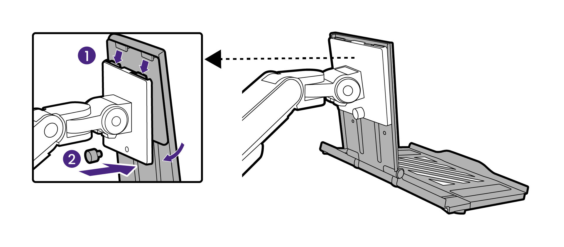 Attach the laptop tray to your monitor arm.