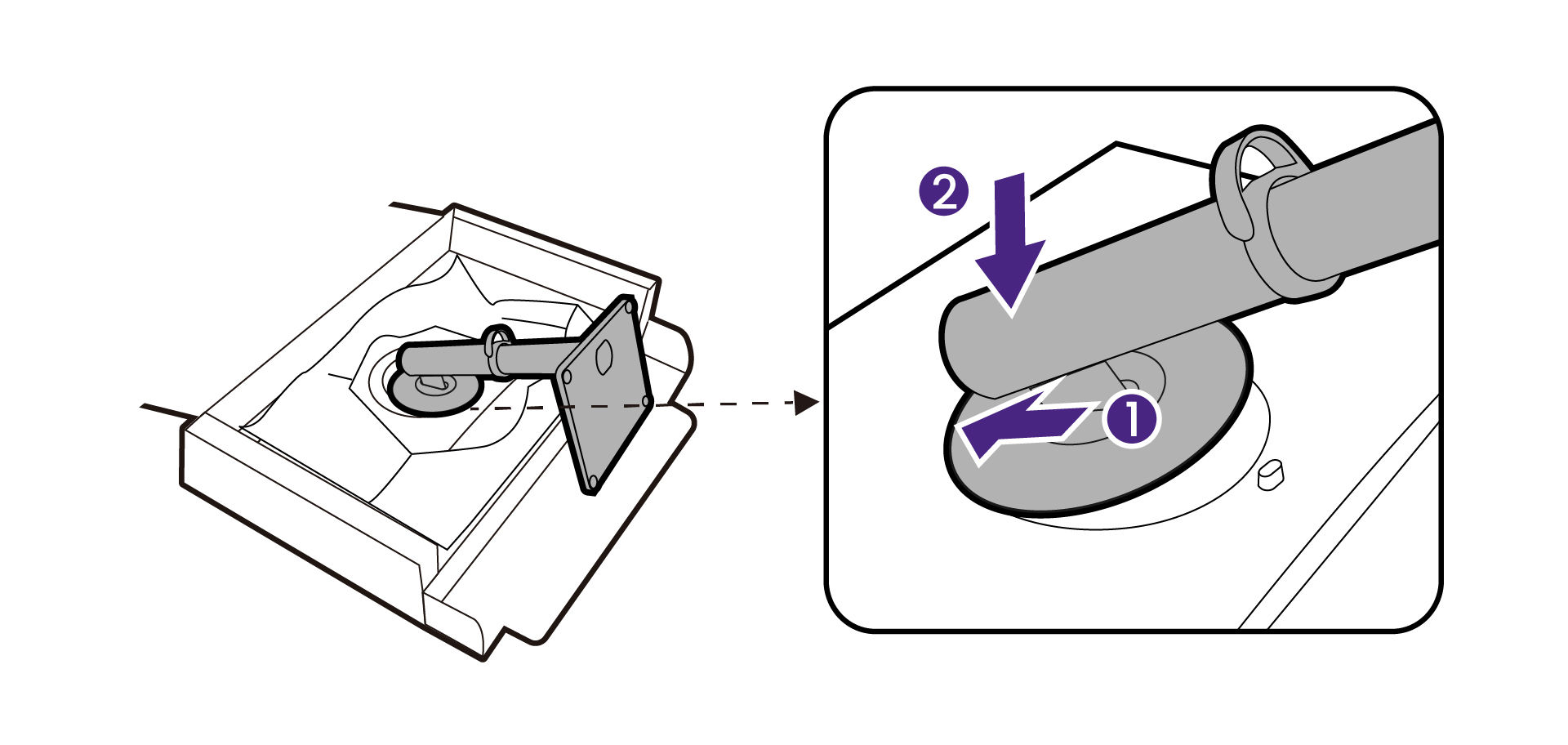Orient and align the stand arm with the monitor, then push them together until they click and lock into place. 