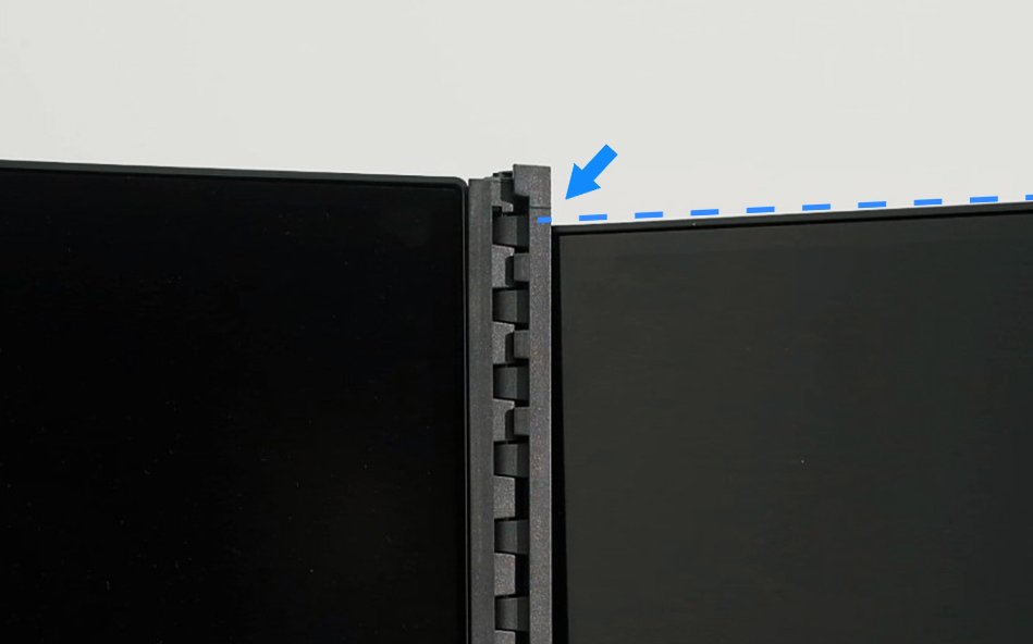 allow the top of the right-side monitor to align with the mark on the bridge